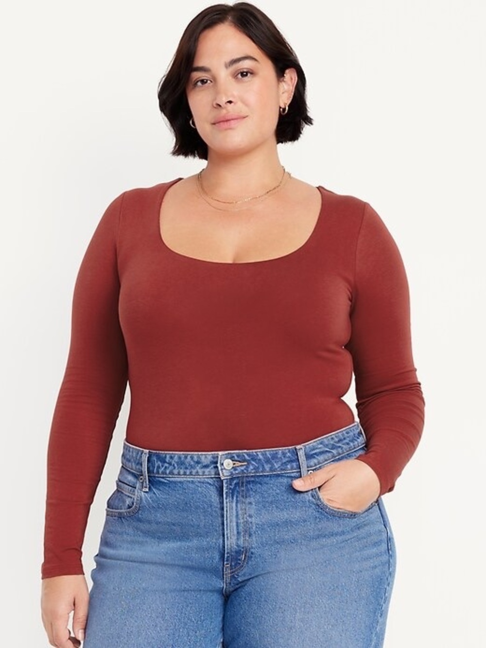 OLD NAVY Double-Layer Scoop-Neck Bodysuit in Red - XXL